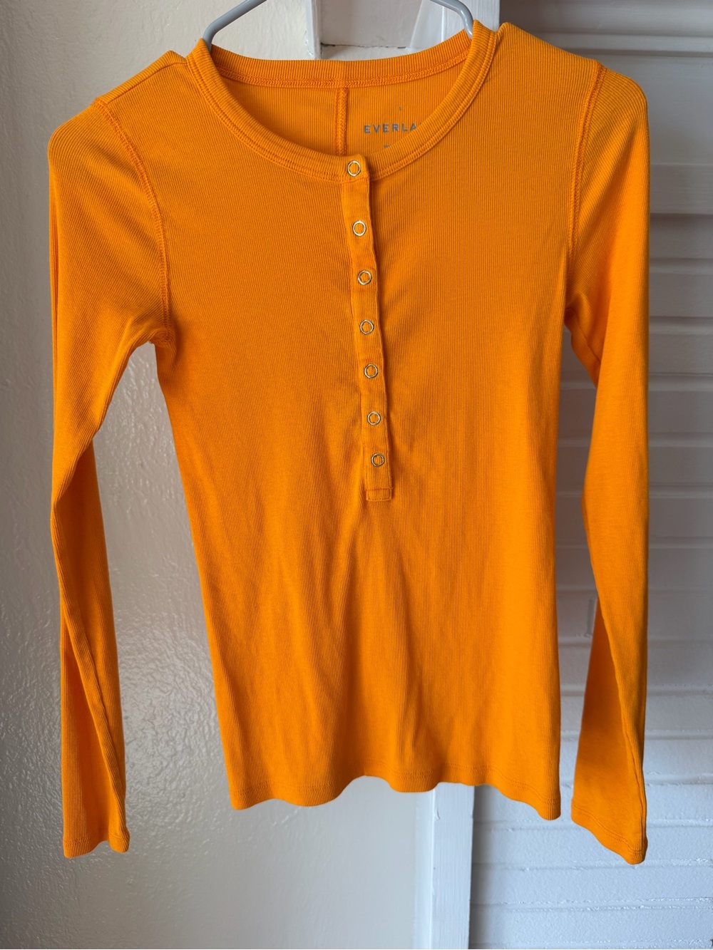 Everlane Orange Pima Cotton Ribbed Henley Long Sleeve Top Small